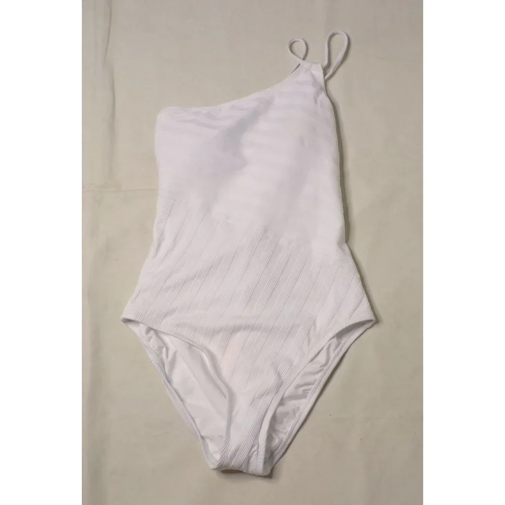 LA BLANCA Linea One-Shoulder Mio One Piece Swimsuit White 6 NEW - Picture 3 of 4